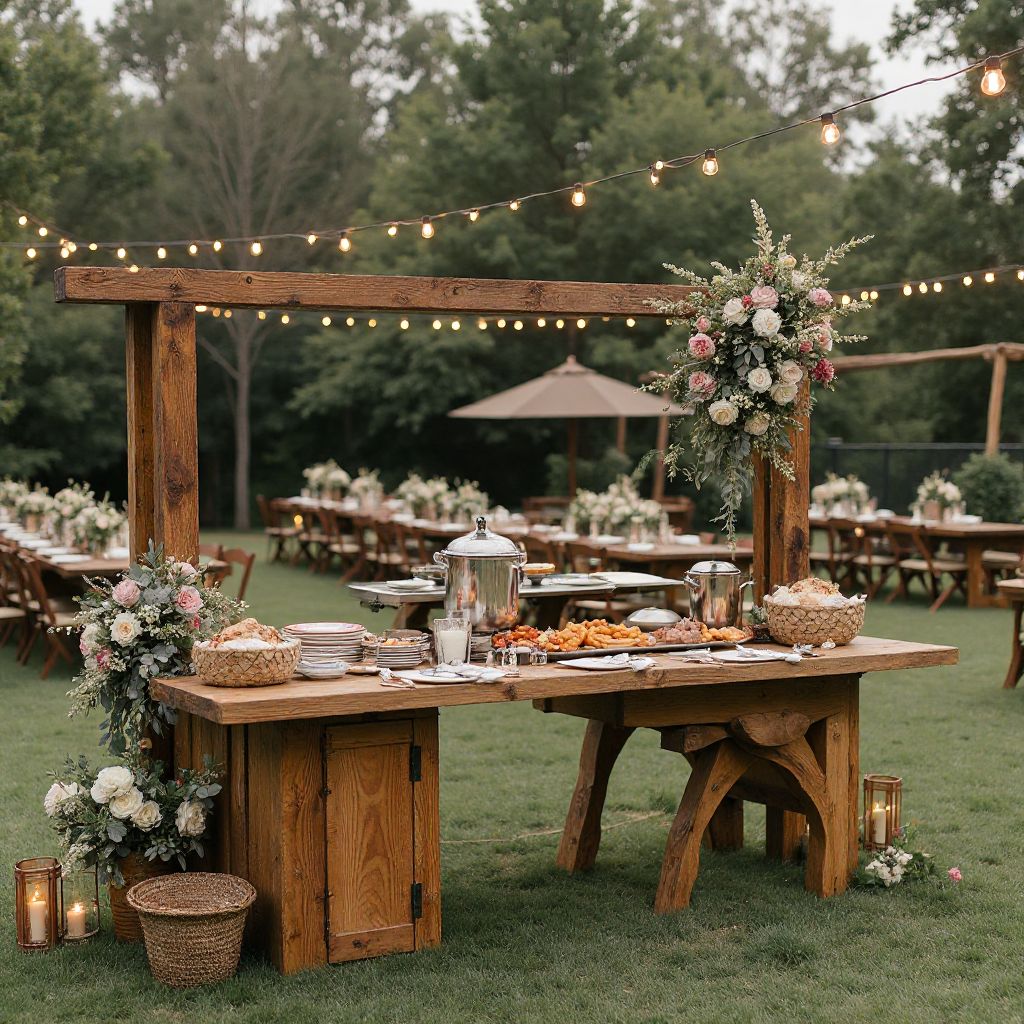 Elegant BBQ setup at outdoor wedding