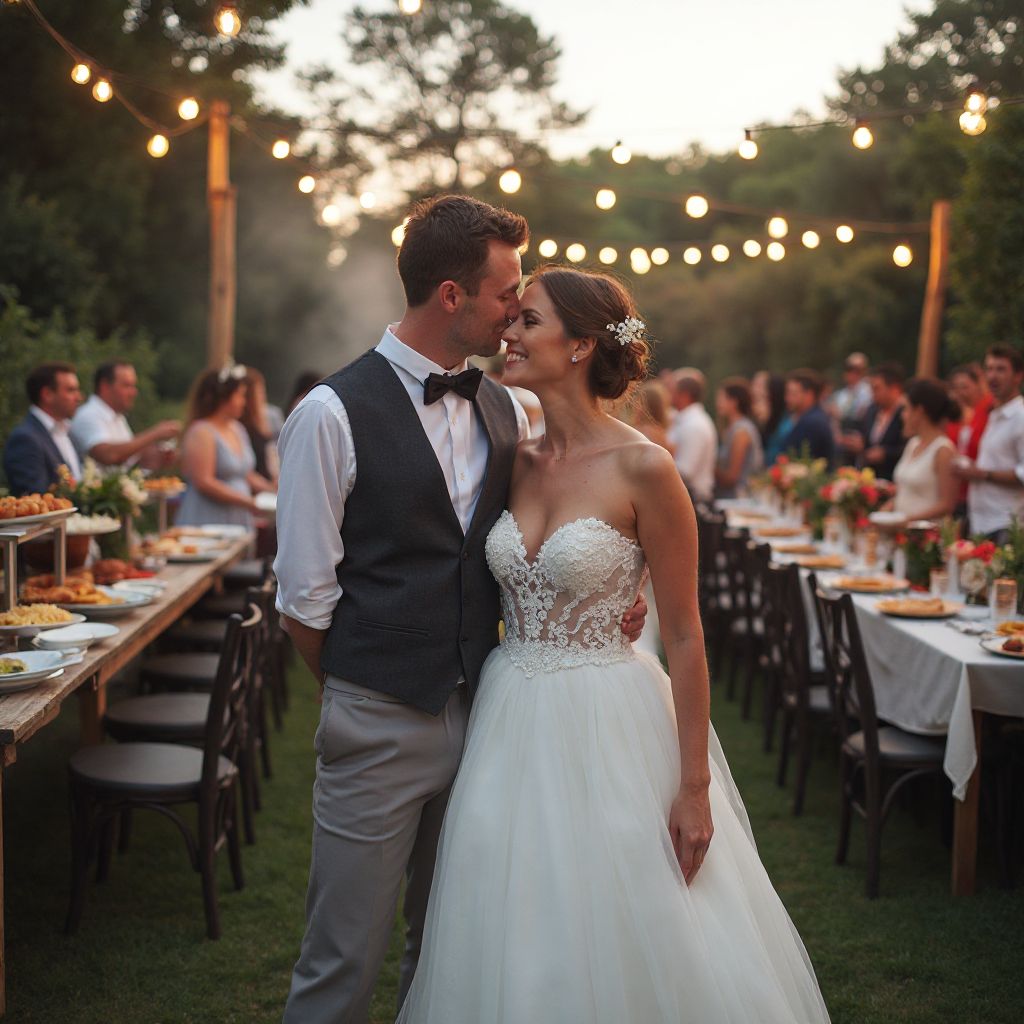 Happy couple at their wedding reception